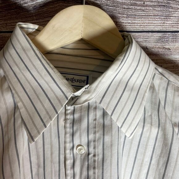 Yves Saint Laurent White/Grey/Tan Striped Button Down Dress Shirt Sz. 16… - Picture 4 of 4